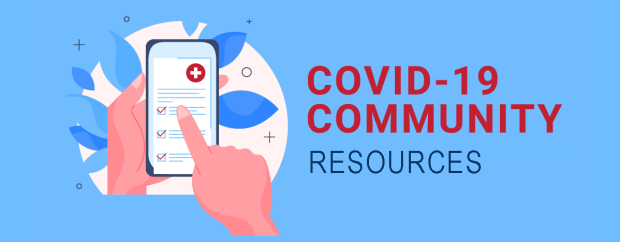smart phone screen with COVID-19 community resources