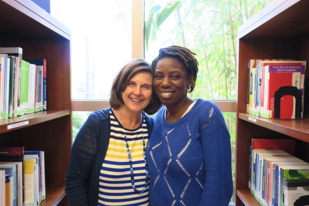 Shelly Cox and Ona Okoro in Stanford Health Library