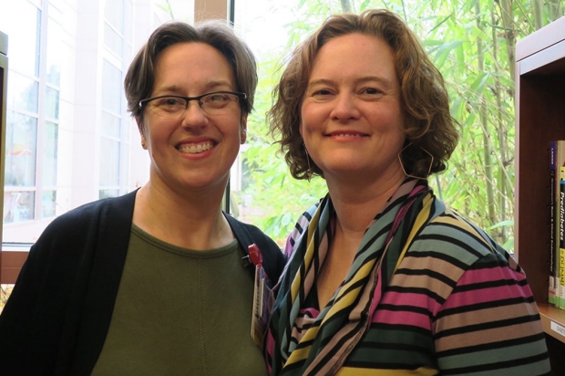 Emily Linderman and Sarah Murphy-Kangas in Stanford Health Library